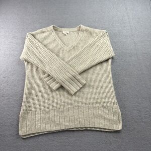 Ana Pullover Sweater Womens L Beige Dolman Long Sleeve V-Neck Casual Knit
